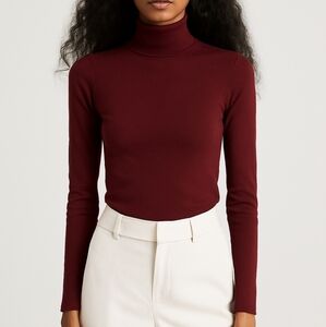 Pendleton Burgundy Fitted Turtleneck Top – 100% merino wool